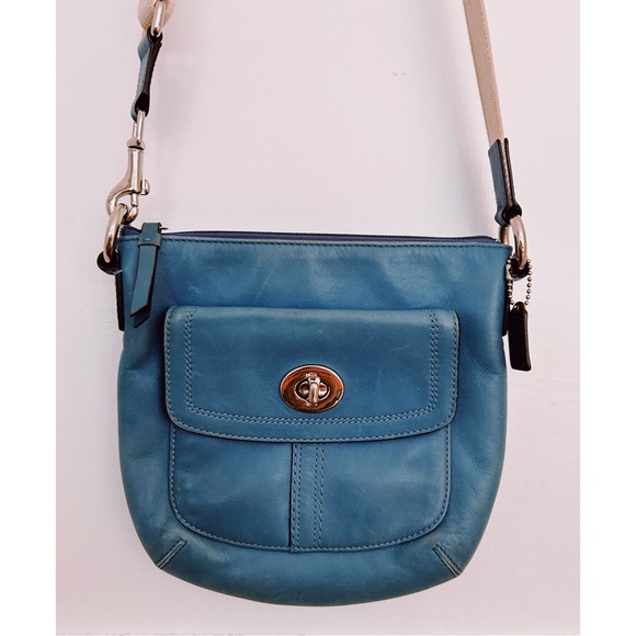 Coach Handbags - Vintage Coach Turquoise Leather Over the Shoulder Purse